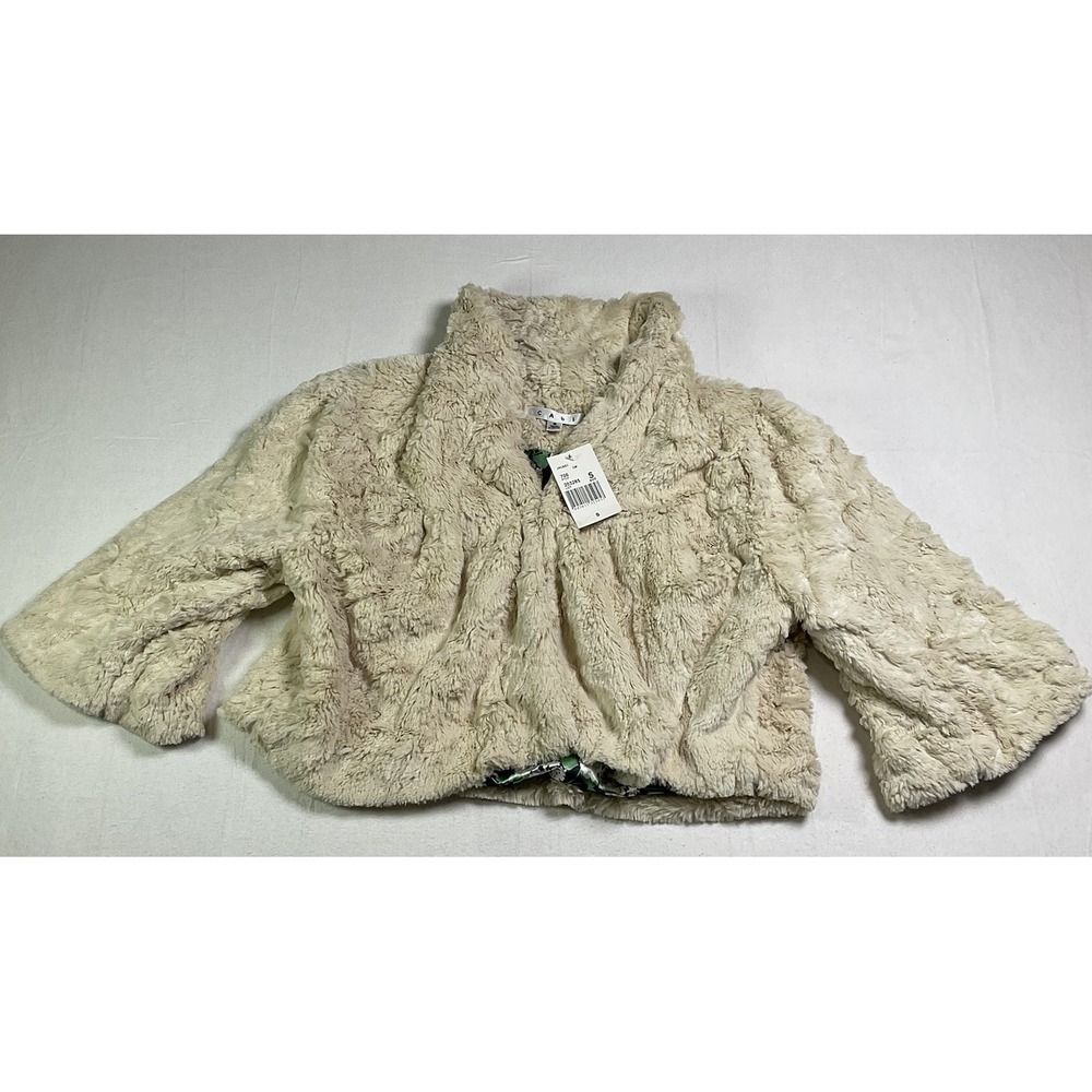 CAbi Alpine Shrug Cream Fuzzy Jacket Shawl Collar 3/4 Sleeve Holiday Sz S 640